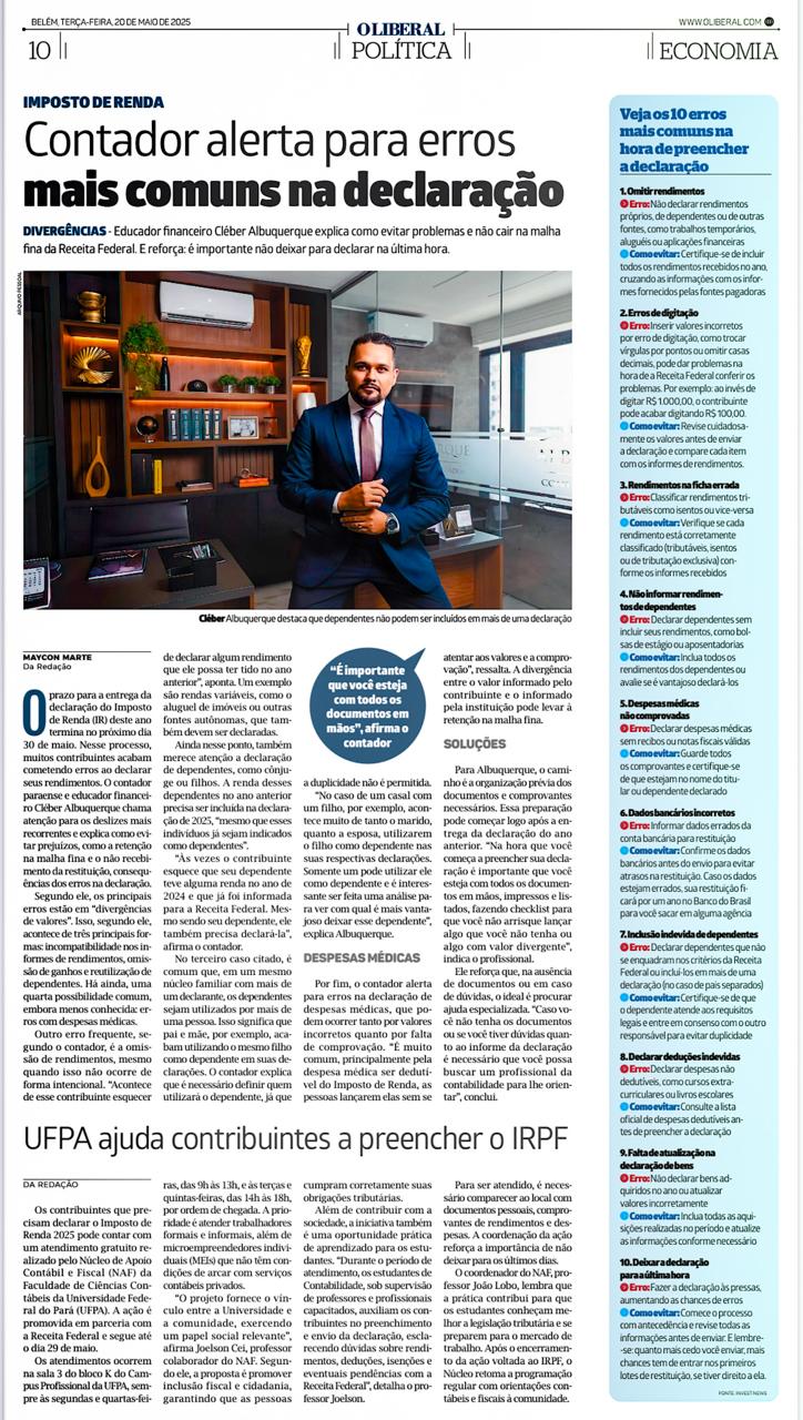 Matéria no jornal O Liberal